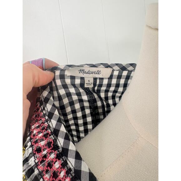 Madewell Embroidered Smocked Gingham Top Size Small Black White - Picture 12 of 12
